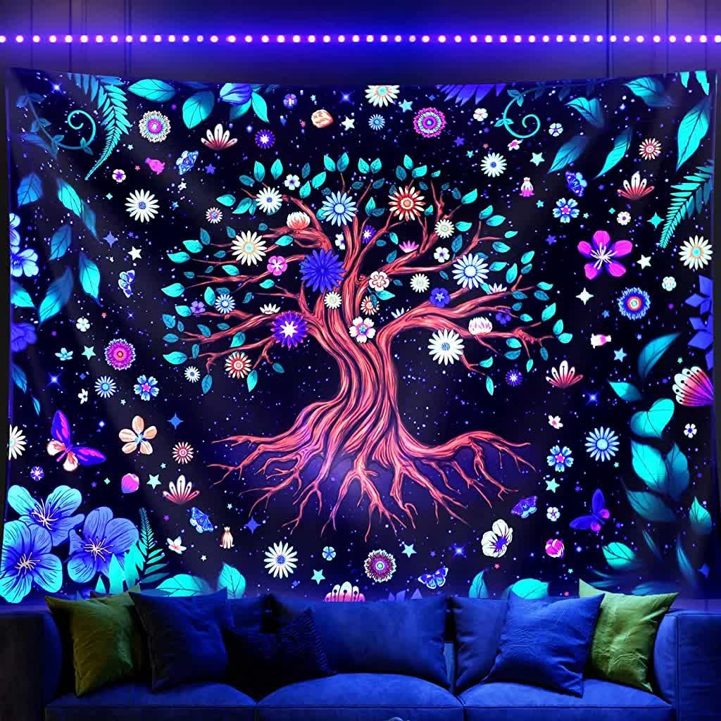 HASTHIP UV Luminous Tree of Life Tapestry, Fantastic Flowers Tapestry Glow In The Dark, UV Reactive Black Light Tapestries Posters Wall Hanging for Bedroom Dorm Living Room Decor (51inch x 59inch) HASTHIP UV Luminous Tree of Life Tapestry, Fantastic Flowers Tapestry Glow In The Dark, UV Reactive Black Light Tapestries Posters Wall Hanging for Bedroom Dorm Living Room Decor (51inch x 59inch)